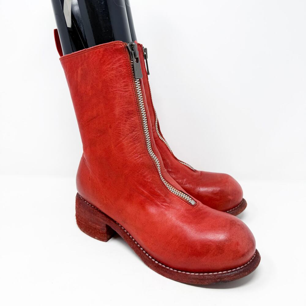 Guidi Red Leather Palombaro Front Zip Boots Women's Size EU 37/US 6.5 EUC